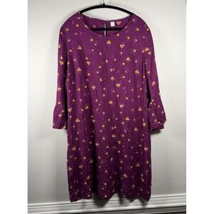 Old Navy XL Purple Flowers Print Long Sleeve Bell Swing Dress Peasant Cottage